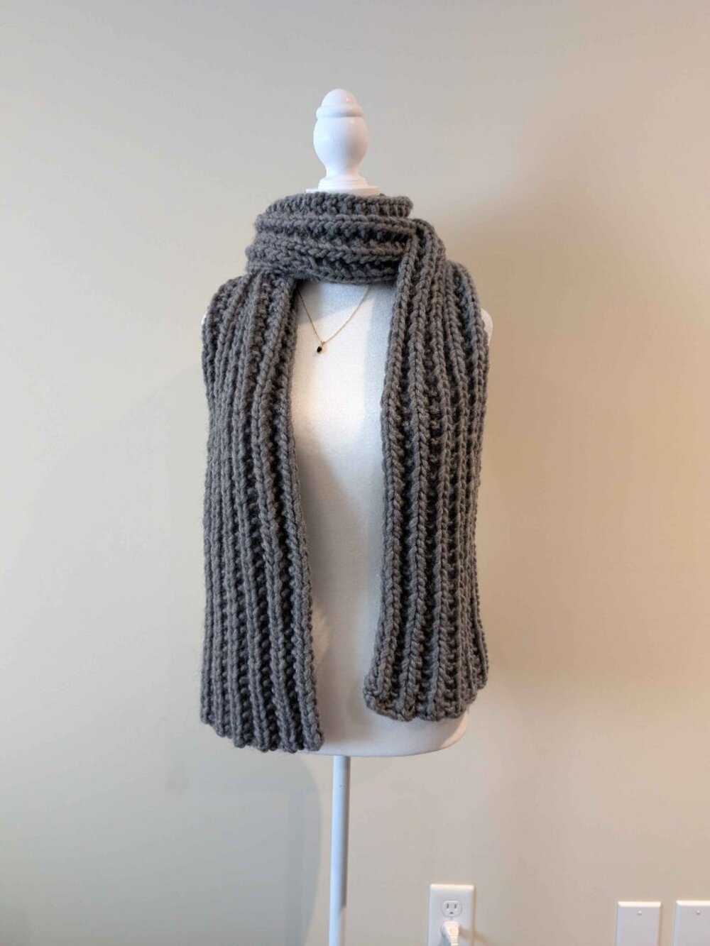 Handmade Chunky Knit Wool Blend Grey Scarf